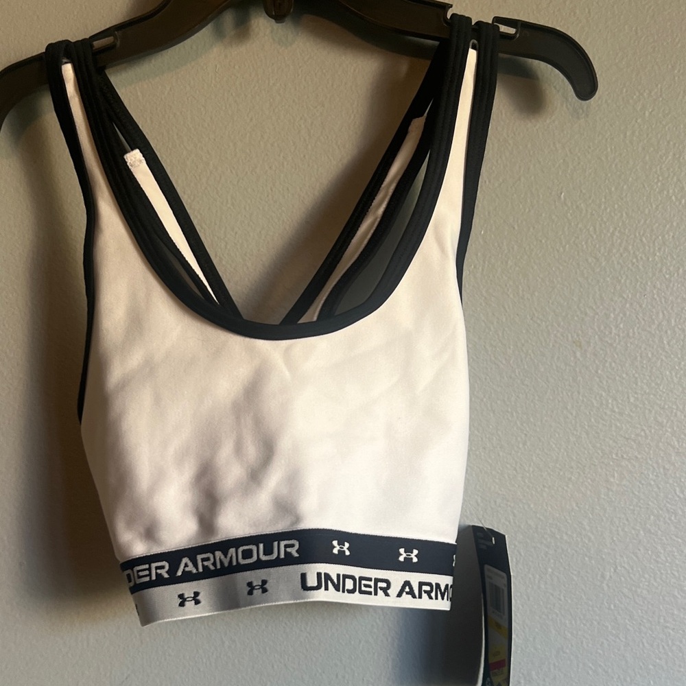 Under Armour White Sports Bra with Black Trim and Branded Band